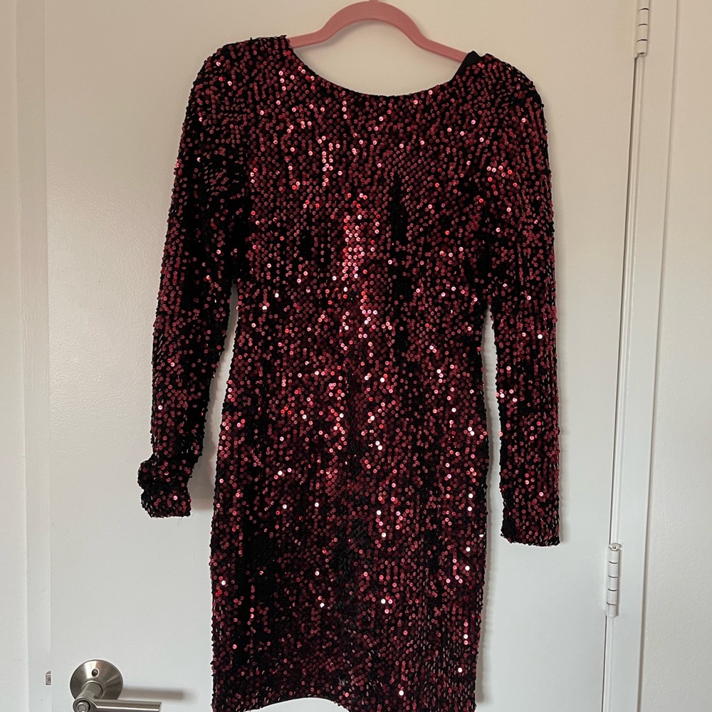 Motel Rocks Red Sequin Long Sleeve Bodycon Dress